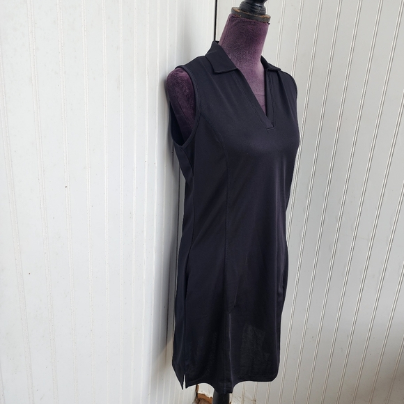 NWT $68 PGA Tour Airflux Golf Dress Black Athletic V-Neck Collared UPF 50 Sz M - Picture 3 of 16